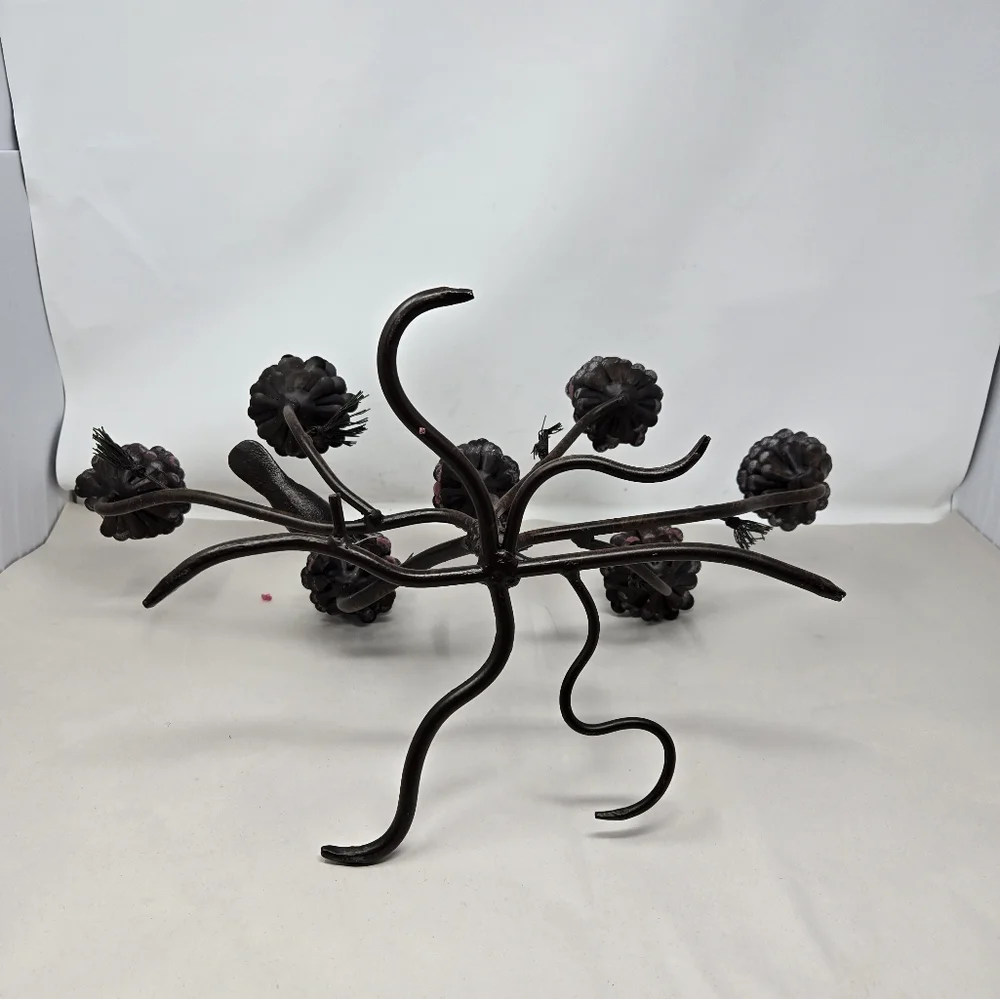 Vintage Metal Candleabra Pinecone Metal Pine Needles Bird Holiday Table Decor